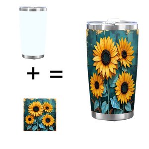 Stainless Steel Tumbler 20oz <b>Double</b> <b>Wall</b> Insulated Travel <b>Mug</b> With Sunflower Design Outdoor Use - Product Image 1