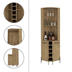 Mobile Bar angolare a due porte Bosnia con cinque portabottiglie da incasso quattro ripiani interni due unità di stoccaggio indipendenti a porta singola - Product Image 5