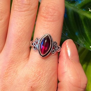 <b>Garnet</b> <b>Ring</b> Sterling <b>Silver</b> Handmade Marquise Red Gemstone Gothic Vampire Whimsigoth Unisex US Size 6 52 Jewelry - Product Image 2