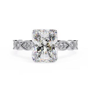 Bague de fiançailles en diamant de laboratoire taille radiant 3 carats, or massif 18 carats, certifiée IGI, VVS E-F, avec accent rond vintage, bague fine - Product Image 5