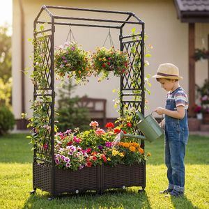 Vasi e Fioriere Autoirriganti da 5,5 Piedi con Graticola e Tetto per Decorazione del Giardino - Product Image 3