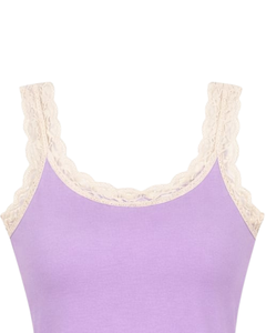 Camisola de Algodón Personalizada para Mujer con Ribete de Encaje Lavanda, Corte Ajustado, Sin Mangas, Estilo Casual de Verano, Suave y Transpirable - Product Image 4