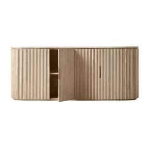 Japandi Modern <b>Storage</b> <b>Sideboard</b> Solid Teak Wood Fluted Panel Door Curved Silhouette Luxury Dining Room Cabinet Furniture - Product Image 3