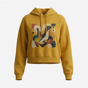 Women Casual Style Oversized <b>Drop</b> Shoulder Long Sleeve Custom Printed Logo Pullover Cropped Hoodie High Quality Sweatshirt - Product Image 1