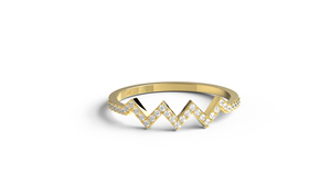 Anillo de Oro de 18K con Diamantes Redondos en Zigzag, Banda de Media Eternidad con Diseño de Onda y Latido de Corazón, Anillo Apilable para Boda, Joyería Fina para Mujer - Product Image 1