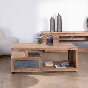 Table basse rectangulaire Vandana Golden Balance 120x70cm en acacia massif Paguera - Product Image 2
