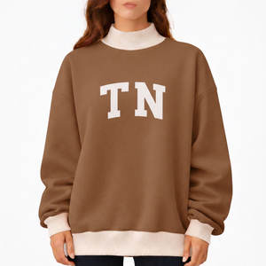 Sudadera de cuello alto de dos tonos para mujer, de ajuste holgado, personalizada, de forro polar, de manga larga, con lentejuelas y distintivos, precio mayorista económico - Product Image 3