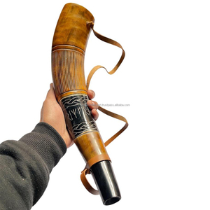 Corne soufflante de guerre Viking 18 pouces véritable boeuf bataille trompette bracelet en cuir embout gravé à la main son clair facile sculpté FWE - Product Image 3