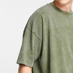 T-shirt décontracté vert uni à col rond et manches courtes pour homme, coupe ample, longueur standard, en jersey 100 % coton, vente en gros - Product Image 3