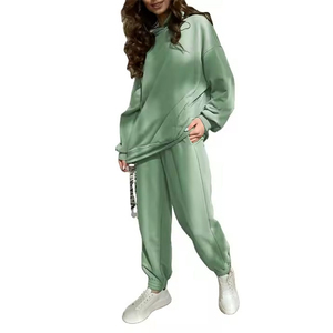 Conjunto Deportivo con Capucha para Mujer, Color Verde Sólido, Sudadera Larga con Bolsillos Laterales, Corte Holgado, Ropa Casual de Otoño - Product Image 2