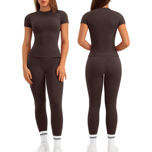Conjunto de Yoga de 2 Piezas Negro, Cuello Redondo, Sin Mangas, Leggings de Cintura Alta, Transpirable, Ecológico, Spandex/Nylon, Ropa Deportiva - Product Image 3