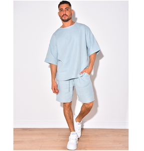 ชุดเซ็ตเสื้อยืดและกางเกงขาสั้นผู้ชาย ชุดฤดูร้อน เสื้อแขนสั้นและกางเกงขายาว ชุดเสื้อยืดระบายอากาศได้ดี - Product Image 2