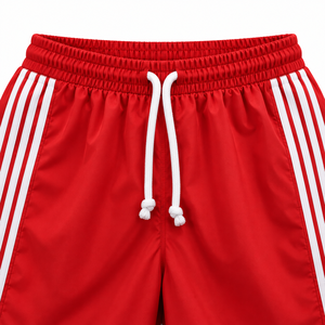 TCL Men's Red Sport <b>Shorts</b> With <b>White</b> Side Stripes Quick Dry Drawstring Waist Knitted Fabric - Product Image 6