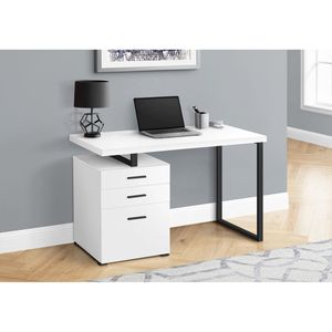 Scrivania Contemporanea da 48 Pollici per Ufficio Domestico con Cassetti di Stoccaggio Sinistro e Destro, Laminato Bianco, Struttura in Metallo Nero - Product Image 5