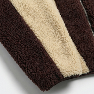 Veste en sherpa à empiècements en gros |   Polaire rétro bicolore crème et marron foncé |   Fournisseur OEM de vêtements d'extérieur confortables - Product Image 5