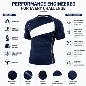 Camiseta de Compresión de Manga Corta para Hombre, Transpirable, Ecológica, con Bloques de Color, de Secado Rápido, Ajuste Atlético, Capa Base para Ciclismo - Product Image 5