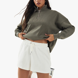ชุดวอร์มผู้หญิงคุณภาพสูง ผ้าฝ้าย 100% ทรงหลวมเหนือเข่า มีซิป ¼ ตัว ระบายอากาศได้ดี พร้อมปักโลโก้ตามสั่ง - Product Image 4