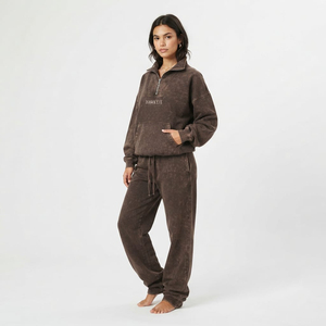 Conjunto de chándal oversize para mujer con lavado ácido, sudadera con cremallera de un cuarto y pantalones holgados, ropa de moda casual urbana al por mayor - Product Image 4