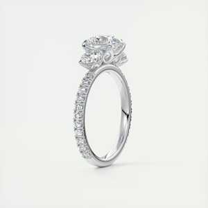 2.15 Ct Royale Three Stone Round Floral French Set Pavé Engagement <b>Ring</b> In 14K White Gold - Product Image 1