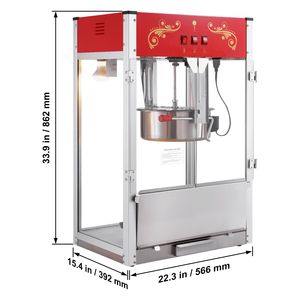 Máquina para Hacer Palomitas de Maíz de Gran Capacidad, 16 oz, 1615W, con Vidrio Templado, Incluye Máquina para Hacer Palomitas de Maíz de 1615W - Product Image 2