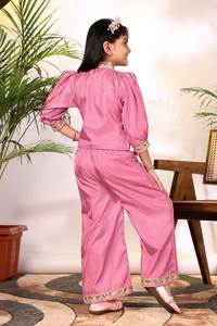 Conjunto de Top y Pantalones Palazzo de Algodón con Bordado y Borde de Encaje para Niñas – Edición Festiva - Product Image 2