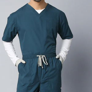 Men's Summer V-Neck Active Scrub New Arrival Durable Hospital Uniforms Medical Scrubs <b>Top</b> and Pants - Product Image 2