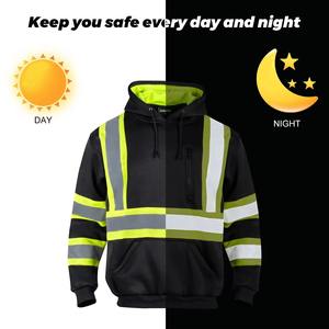 <b>Men's</b> Water-Resistant Reflective Safety Pullover <b>Black</b> Single-Sided <b>Fleece</b> Sweatshirt Soft Shell Polyester Clothing Work Hoodies - Product Image 3