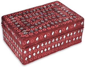 Handmade Red Jewelry <b>Box</b> with Mirror Beaded Design Decorative Storage Organizer for Rings <b>Earrings</b> <b>Gift</b> Bulk Supply - Product Image 1