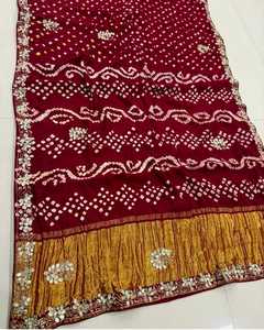Sari en soie pure Bandhej Gotta Patti fait main, sari de mariage Rajasthani - Product Image 3