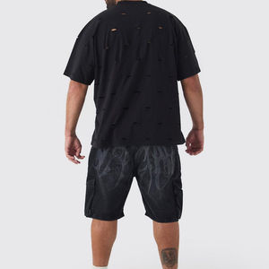 New Streetwear Dropped Shoulder Oversize Tshirt Men Acid Wash Vintage Distressed Boxy Short Sleeve <b>Mock</b> <b>Neck</b> T Shirts OEM - Product Image 2