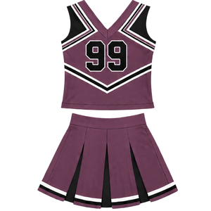 Ensemble d'uniforme de cheerleading bordeaux, noir et blanc, avec crop top sans manches à col en V et jupe plissée, pour spectacle de danse et équipe de cheerleading - Product Image 2