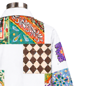 Chaqueta Blanca con Diseño de Mosaico, Estampado Floral Artístico, Estilo Casual con Botones, Manga Larga, Ropa de Calle, Moda, Venta al Por Mayor - Product Image 5