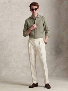 Chemise à manches longues unie pour homme Enovate, en lin tissé respirant 200g, vert pâle, idéale pour l'été et les occasions décontractées - Product Image 2