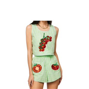 Robe Courte en Tissu Gingham Coton Brodée de Paillettes Chili, Respirante et Décontractée, pour Filles et Femmes – Meilleure Vente - Product Image 2