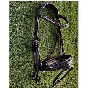 Brida de caballo redonda de cuero negro con brida de cuero de caballo suave acolchada y cristal - Product Image 4