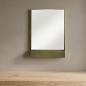 Modern <b>Gold</b> Framed Bathroom <b>Wall</b> Mirror with Storage <b>Shelf</b> for Vanity Sink Washroom and Elegant Contemporary Home Decor Interior - Product Image 1