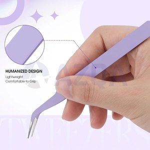 Pince à épiler courbée en acier inoxydable, couleur lavande, avec pointe fine pour l'application des extensions de cils - Product Image 4