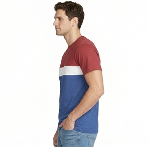 Men's Regular Fit O-Neck Short Sleeve Color Blocked T-Shirt With Contrast <b>Trim</b> Striped Design Casual Wear Cotton Knitted <b>Fabric</b> - Product Image 3