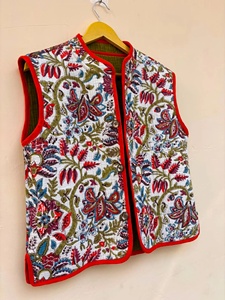 Suzani Velvet Beaded Floral Pattern Vintage Reversible Short Sleeveless Outerwear for <b>Women</b> - Product Image 3