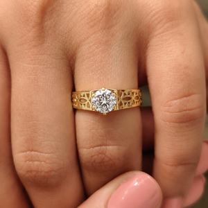 Bague de fiançailles en or 14K 18K avec diamant solitaire rond de 1 carat certifié IGI, de culture en laboratoire, motif filigrane inspiré de la nature, vente en gros - Product Image 2