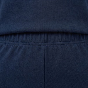 Conjunto de 2 Piezas Tejido para Mujer, Color Azul Marino Sólido, Camiseta de Cuello Redondo y Manga Corta, y Pantalones Cortos por Encima de la Rodilla, Corte Holgado, Estilo Casual - Product Image 5