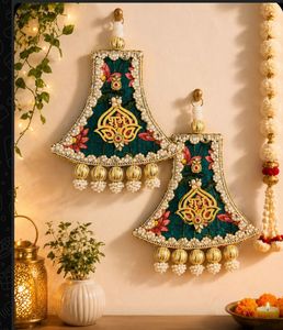 ชุดแขวนประตูสไตล์โบฮีเมียนทำมือประดับมุกและดอกไม้ ตกแต่งผนัง ล้างทำความสะอาดได้ เหมาะสำหรับตกแต่งทางเข้าบ้านในเทศกาลดีวาลีและงานแต่งงาน - Product Image 2