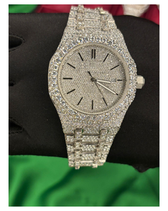 Reloj de Lujo con Moissanita y Diamantes, Bisel Octogonal Plateado, Brazalete con Pavé de Diamantes, Movimiento Automático, Unisex - Product Image 3