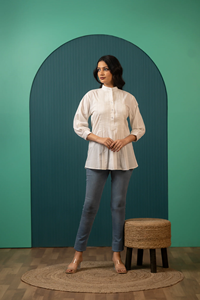 เสื้อเชิ้ตผ้าฝ้ายสีขาวซูกูน พินทัคแขนยาวแบบคลาสสิกติดกระดุม |   ชุดทำงานลำลองสำหรับผู้หญิง สไตล์ใส่ได้ทุกวัน - Product Image 3