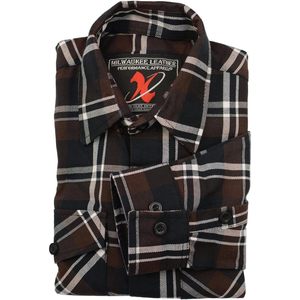 Camisa de Franela a Cuadros de Manga Larga para Hombre, Modelo MNG11643, de Cuero, con Botones, en Color Marrón, Negro y Blanco, 2025 - Product Image 5