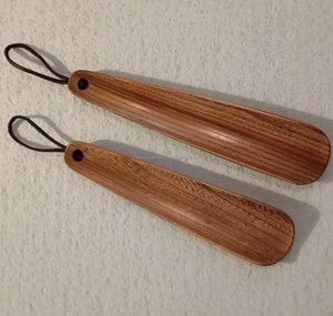 Custom Logo Wooden <b>Shoe</b> <b>Horn</b> <b>Long</b> Curved Handle with Hanging Hole - Product Image 1