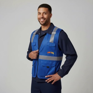 Gilet de travail réfléchissant bleu pour homme avec poches, fermeture éclair, respirant, léger, style décontracté, pour le printemps - Product Image 2