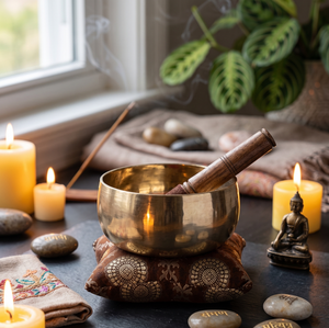 Bol chantant tibétain gaufré - Finition noir mat et or, fait main, pour la relaxation et l'équilibrage des chakras - Product Image 4