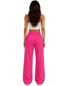 Manufacturer Customized Women Hot Pink Wide Leg Sweatpants High Waist Loose Fit Lounge Jogger Pants Casual Streetwear Daily Wear - Product Image 2