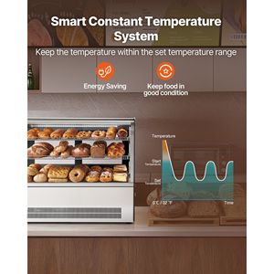 Vetrina Refrigerata da Banco per Pasticceria, 5 Cu.Ft./145L, 2 Ripiani, con Illuminazione LED, per Cucine Commerciali - Product Image 4